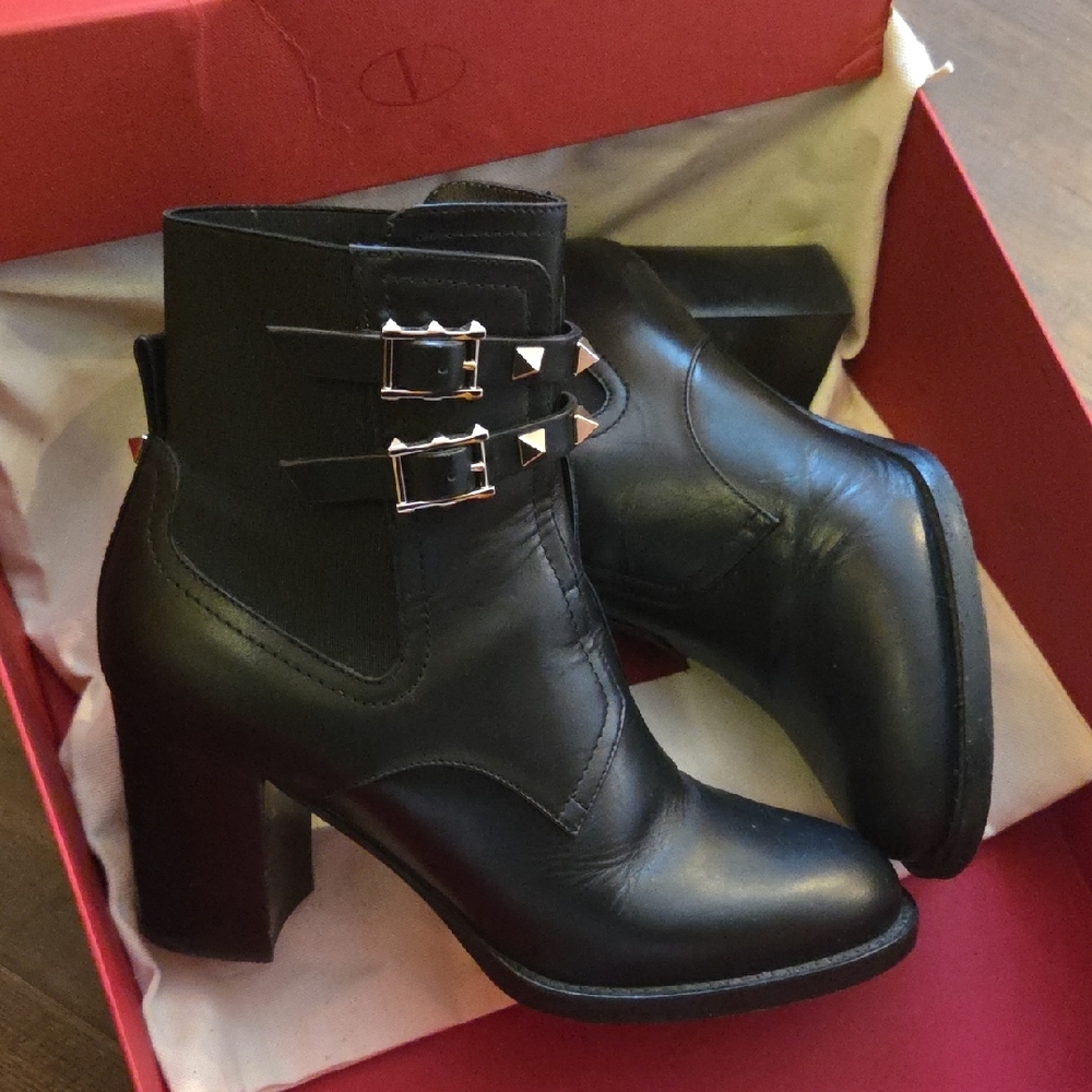 Valentino Black Ankle Boots with Gold Studs - Picture 7 of 9